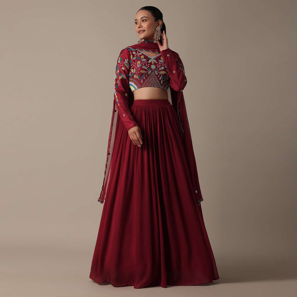 Regal Red Silk Lehenga Set With Exquisite Embroidery