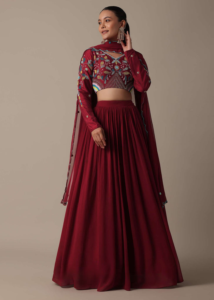 Regal Red Silk Lehenga Set With Exquisite Embroidery