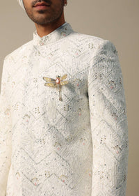 Regal White Silk Sherwani Set For Grooms