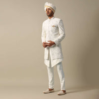 Regal White Silk Sherwani Set For Grooms