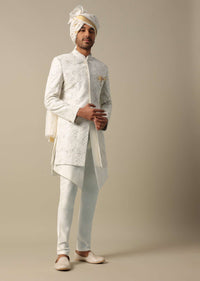 Regal White Silk Sherwani Set For Grooms