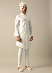 Regal White Silk Sherwani Set For Grooms