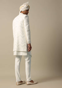 Regal White Silk Sherwani Set For Grooms