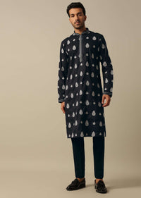 Black Floral Motif Embroidered Kurta Set