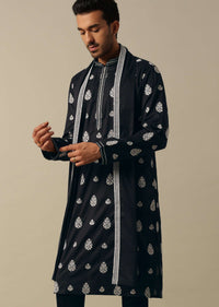 Black Floral Motif Embroidered Kurta Set