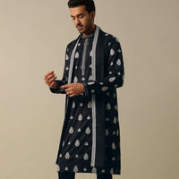 Black Floral Motif Embroidered Kurta Set