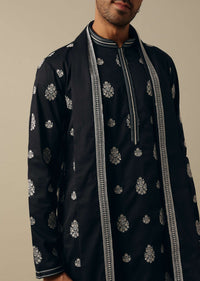 Black Floral Motif Embroidered Kurta Set