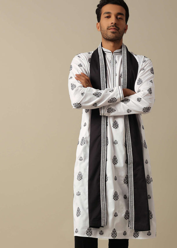 White Foil Print Kurta Set