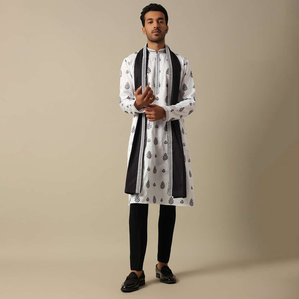 White Foil Print Kurta Set