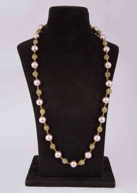 Rose brown pearl and black bead studded long party wear necklace only on Kalki