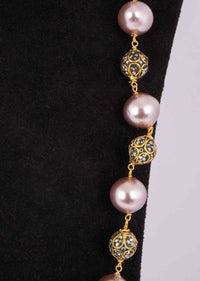 Rose brown pearl and black bead studded long party wear necklace only on Kalki