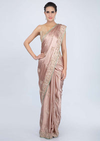 Rose Gold Saree In Satin With Embroidered Butti And Border Online - Kalki Fashion