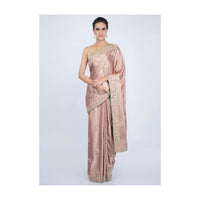 Rose Gold Saree In Satin With Embroidered Butti And Border Online - Kalki Fashion