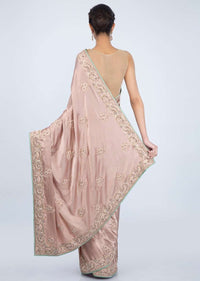 Rose Gold Saree In Satin With Embroidered Butti And Border Online - Kalki Fashion