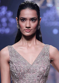 Rose Gold And Grey Studs In Floral Pattern With Stone And Crystal Work Online - Kalki Fashion