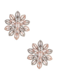 Rose Gold And Grey Studs In Floral Pattern With Stone And Crystal Work Online - Kalki Fashion