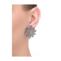 Rose Gold And Grey Studs In Floral Pattern With Stone And Crystal Work Online - Kalki Fashion
