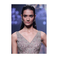 Rose Gold And Grey Studs In Floral Pattern With Stone And Crystal Work Online - Kalki Fashion