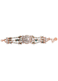 Rose Gold Bracelet With Semi-Precious Carved Beads, Swarovski Crystals And Delicate Pearl Accents By Prerto