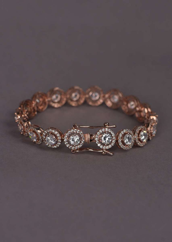 Rose Gold Plated Bracelet With Stones In Concentric Round Design In Chain Pattern Online - Kalki Fashion