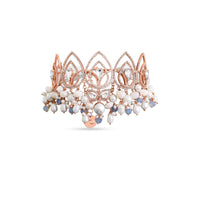 Rose Gold Plated Choker With Gorgeous Semi-Precious Carved Beads, Pearls And Glinting Swarovski By Prerto