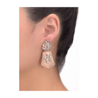 Rose Gold Plated Dangling Earrings With Crystal And Stones In Floral Pattern Online - Kalki Fashion