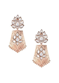 Rose Gold Plated Dangling Earrings With Crystal And Stones In Floral Pattern Online - Kalki Fashion