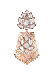 Rose Gold Plated Dangling Earrings With Crystal And Stones In Floral Pattern Online - Kalki Fashion