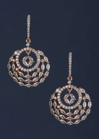 Rose Gold Plated Earrings In Circular Motif Studded With Stones And Crystals Online - Kalki Fashion