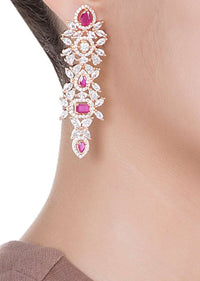 Rose Gold Plated Earrings Studded With Faux Diamonds And Ruby In An Elegant Design By Aster