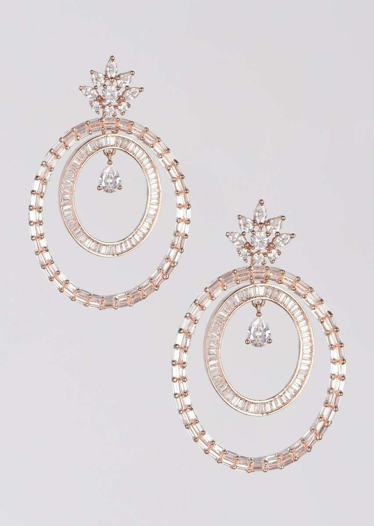 Rose Gold Plated Earrings With Bugle Beads And Crystals In Dangling Oval Motifs Online - Kalki Fashion