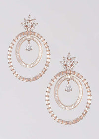 Rose Gold Plated Earrings With Bugle Beads And Crystals In Dangling Oval Motifs Online - Kalki Fashion