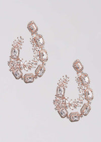 Rose Gold Plated Earrings With Crystals And Stone In Leaf And Geometric Pattern Online - Kalki Fashion