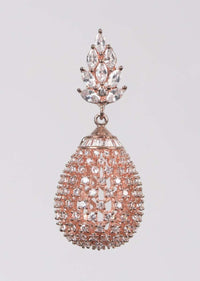 Rose Gold Plated Earrings With Stones, Crystals And Bugle Beads In Dangling Drop Pattern Online - Kalki Fashion