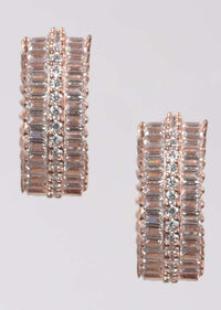 Rose Gold Plated Hoop Earrings Studded With Stones And Bugle Beads Online - Kalki Fashion