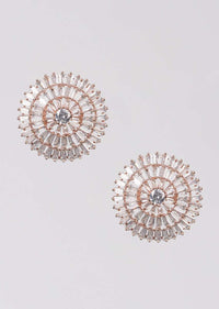 Rose Gold Plated Round Studs With Bugle Beads Online - Kalki Fashion