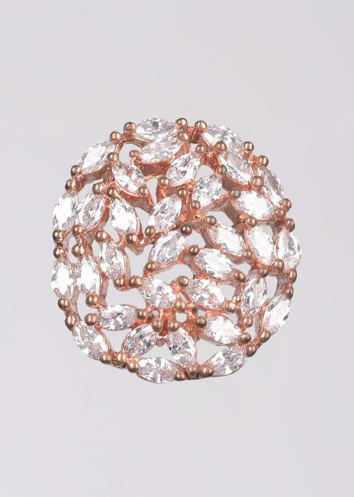 Rose Gold Plated Studs With Leaf Cut Crystals In Abstract Pattern Online - Kalki Fashion