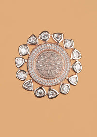 Rose Gold Plated Studs With Stones And Carved Floral Pattern Online - Kalki Fashion
