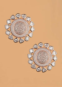 Rose Gold Plated Studs With Stones And Carved Floral Pattern Online - Kalki Fashion
