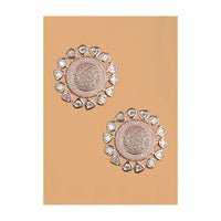 Rose Gold Plated Studs With Stones And Carved Floral Pattern Online - Kalki Fashion