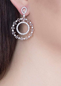 Rose Gold Pleated Earrings In Geometric Design With Faux Rose Cut Diamonds By Aster