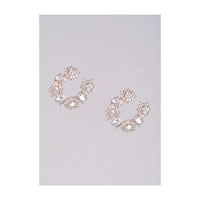 Rose Gold Studs With Bugle Beads And Crystals In Geometric And Floral Motifs In Crescent Shape Online - Kalki Fashion