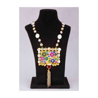 Rose Pink And White Pearl Necklace With A Wooden Hand Painted Pendant With Golden Coating Online - Kalki Fashion