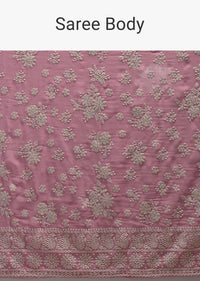 Rose Pink Saree In Georgette Adorned With Lucknowi Thread Embroidery In Floral Pattern Online - Kalki Fashion