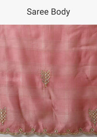 Rose Pink Saree In Kota Silk With Gotta Patti Embroidered Buttis And Border Along With Printed Unstitched Blouse