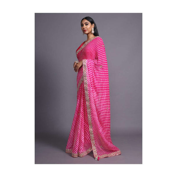 Rose Pink Saree With Lehariya Print And Gotta Patti Embroidered Buttis And Border Online - Kalki Fashion