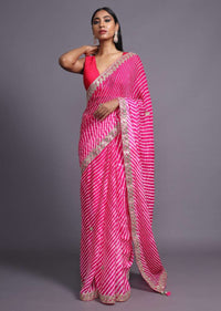 Rose Pink Saree With Lehariya Print And Gotta Patti Embroidered Buttis And Border Online - Kalki Fashion