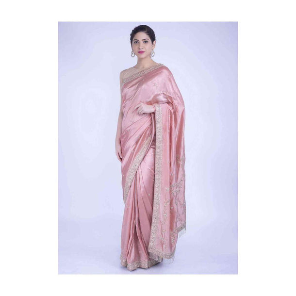 Rose Pink Saree In Silk With Salli Fringes On The Pallu Online - Kalki Fashion