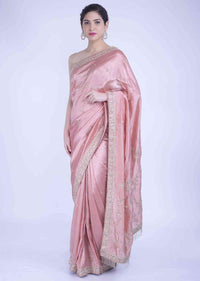 Rose Pink Saree In Silk With Salli Fringes On The Pallu Online - Kalki Fashion