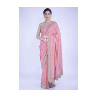 Rose Pink Silk Saree With Scalloped Border Online - Kalki Fashion